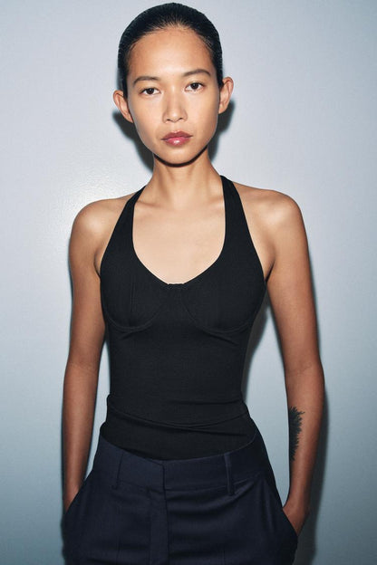 POLYAMIDE HALTER TOP