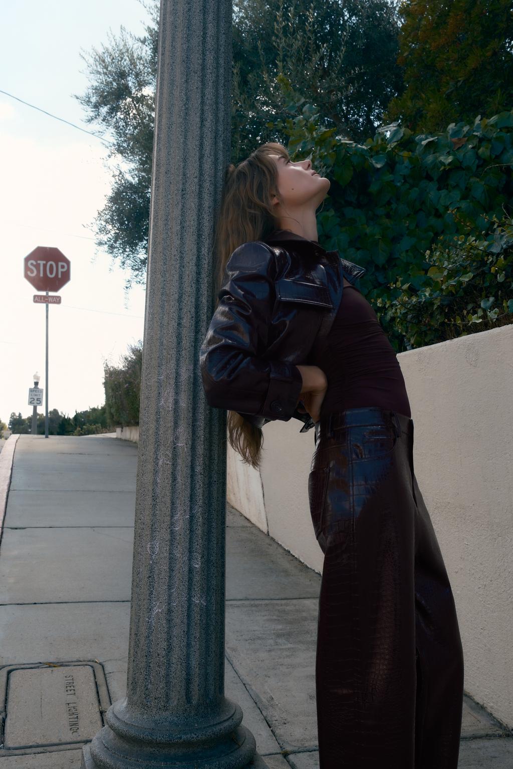 ANIMAL EMBOSSED FAUX LEATHER STRAIGHT TROUSERS