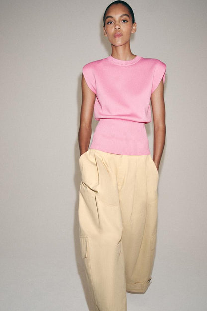 KNIT TOP WITH SHOULDER PADS