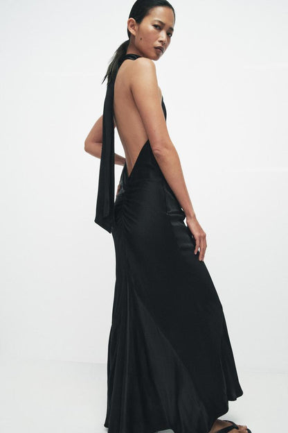 SATIN HALTER DRESS