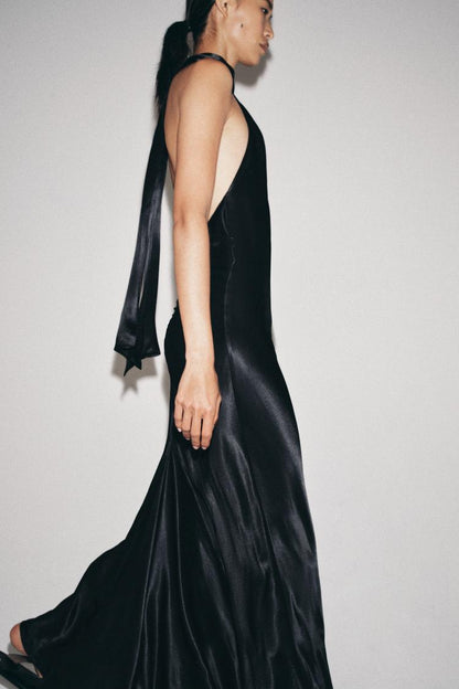 SATIN HALTER DRESS