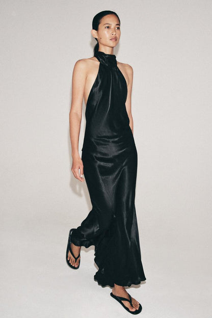 SATIN HALTER DRESS