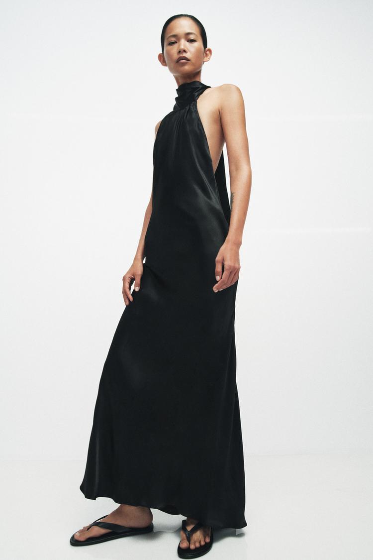 SATIN HALTER DRESS
