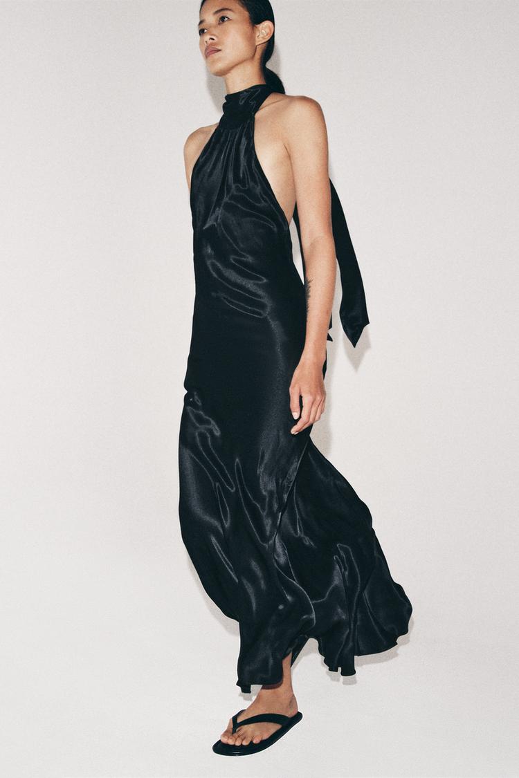 SATIN HALTER DRESS