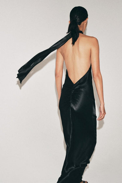 SATIN HALTER DRESS
