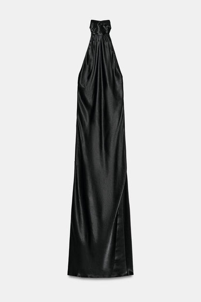 SATIN HALTER DRESS