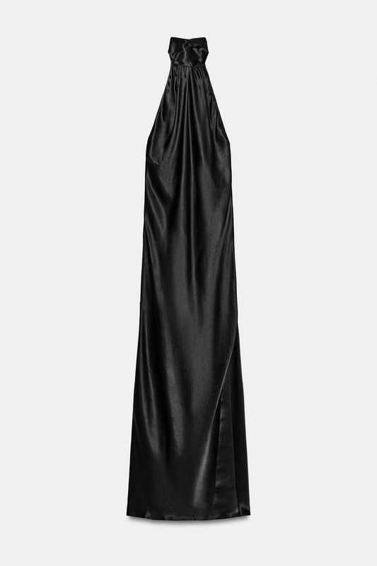 SATIN HALTER DRESS