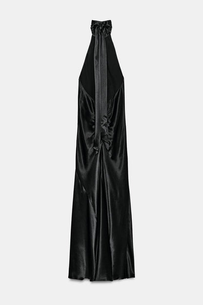 SATIN HALTER DRESS