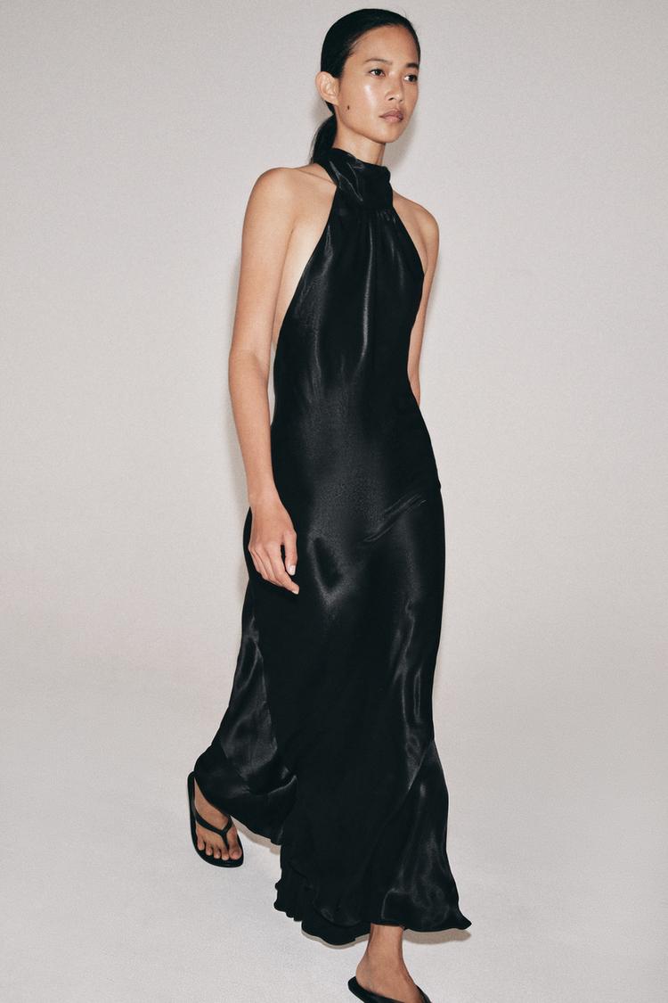 SATIN HALTER DRESS