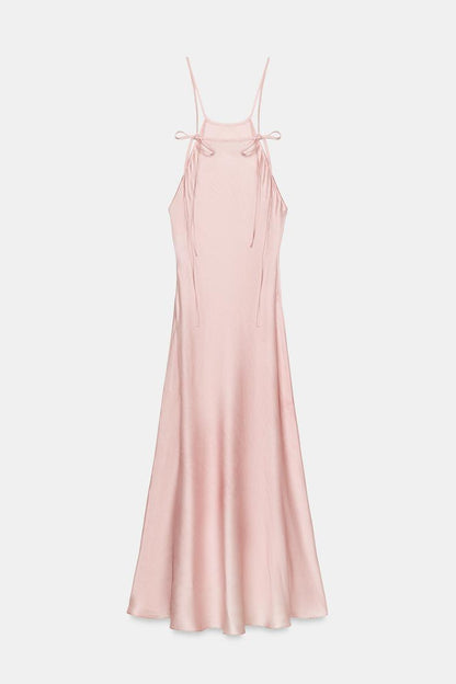 SATIN HALTER DRESS