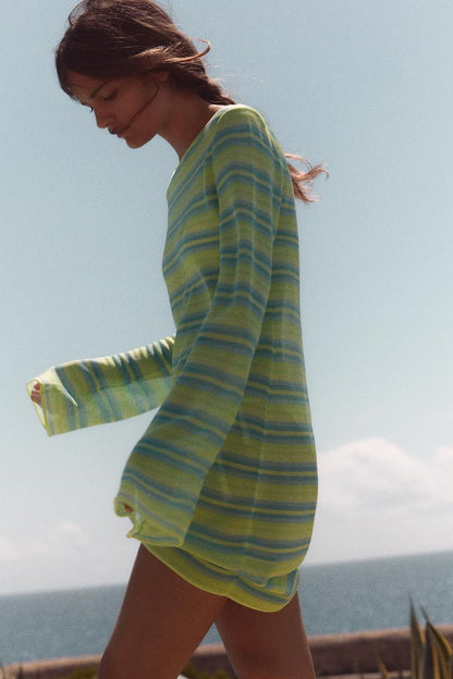 STRIPED KNIT MINI DRESS