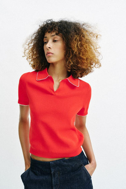 CONTRAST LACE KNIT POLO SHIRT