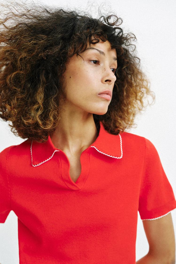 CONTRAST LACE KNIT POLO SHIRT