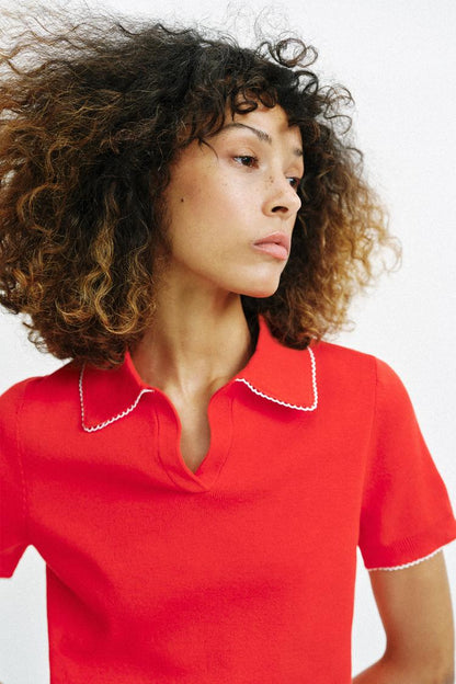 CONTRAST LACE KNIT POLO SHIRT
