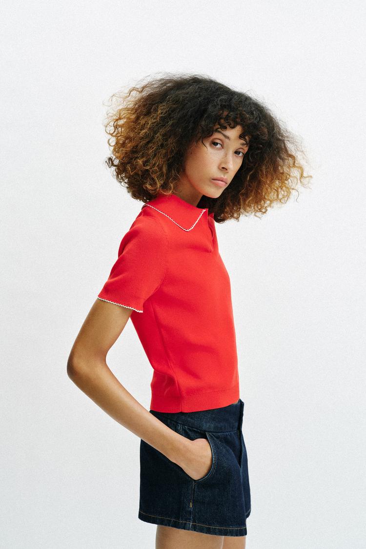 CONTRAST LACE KNIT POLO SHIRT