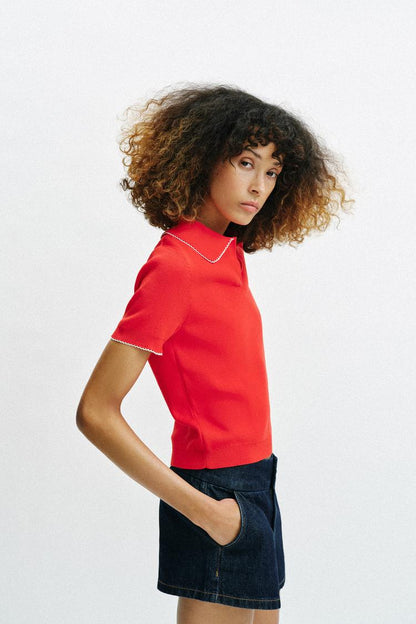CONTRAST LACE KNIT POLO SHIRT