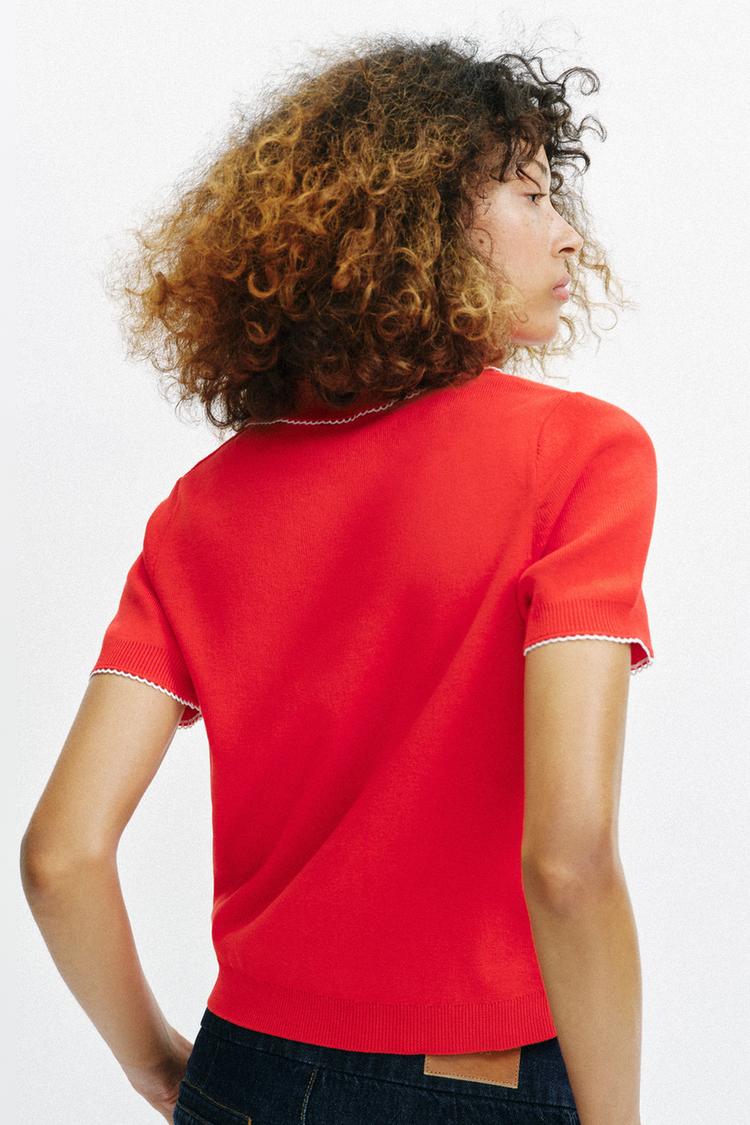 CONTRAST LACE KNIT POLO SHIRT