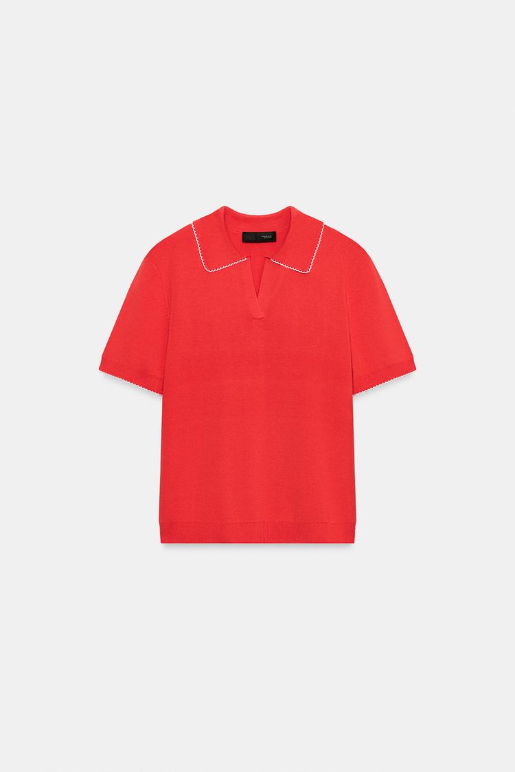 CONTRAST LACE KNIT POLO SHIRT