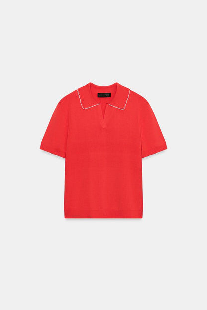 CONTRAST LACE KNIT POLO SHIRT