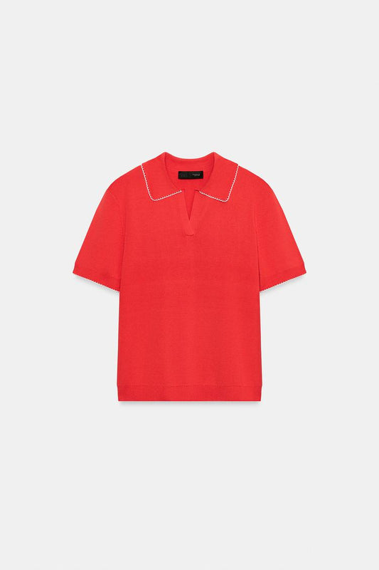 CONTRAST LACE KNIT POLO SHIRT