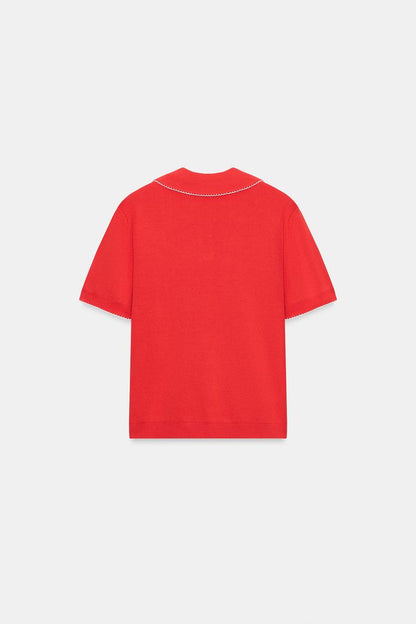 CONTRAST LACE KNIT POLO SHIRT