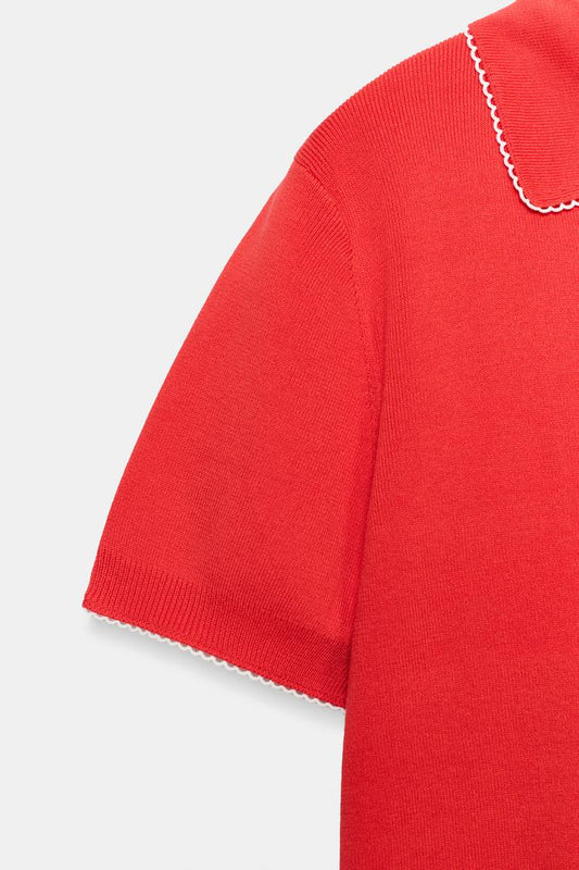 CONTRAST LACE KNIT POLO SHIRT