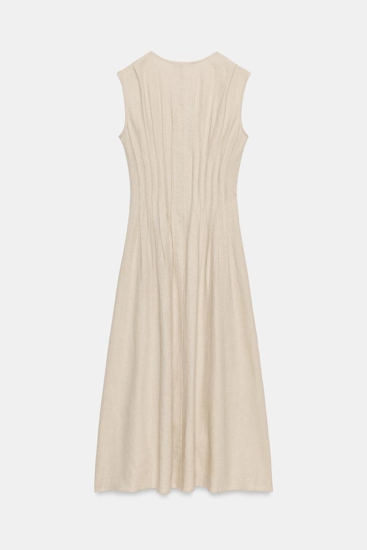 MIDI LINEN BLEND DRESS WITH TUCKS