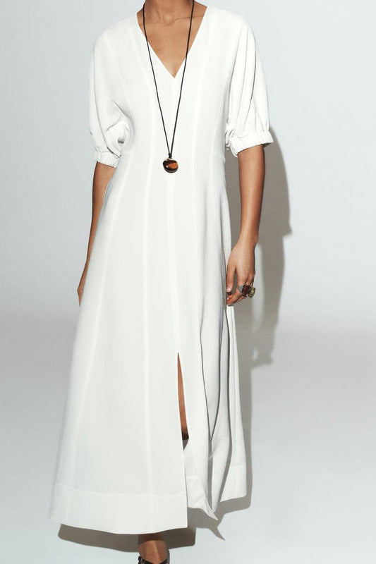 MIDI DRESS WITH PUFF SLEEVES