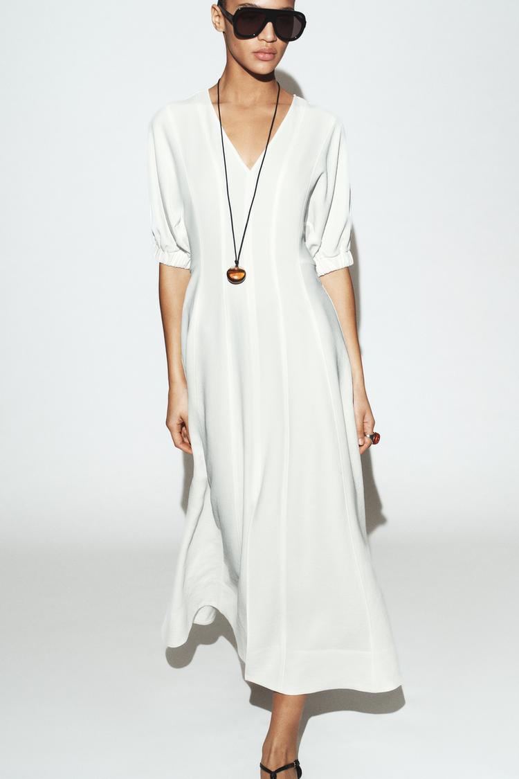 MIDI DRESS WITH PUFF SLEEVES