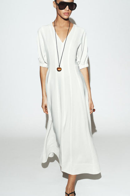 MIDI DRESS WITH PUFF SLEEVES