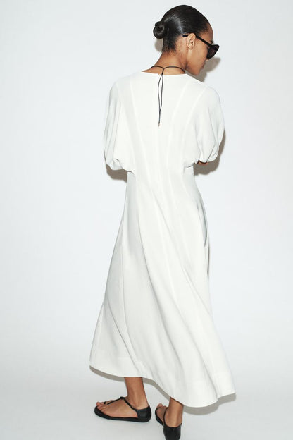 MIDI DRESS WITH PUFF SLEEVES