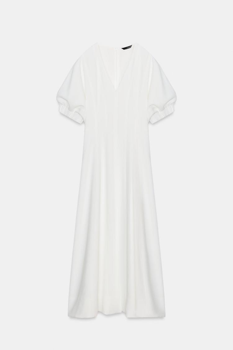 MIDI DRESS WITH PUFF SLEEVES