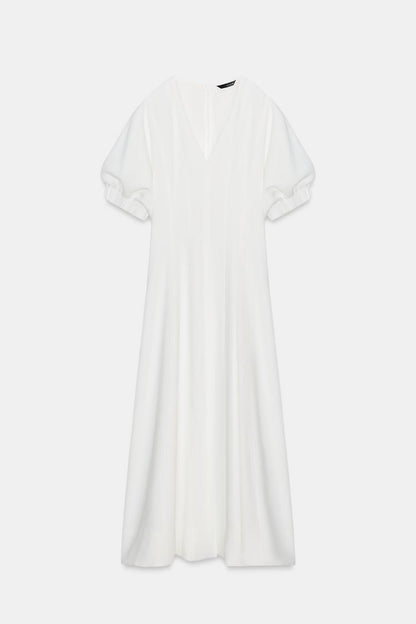 MIDI DRESS WITH PUFF SLEEVES