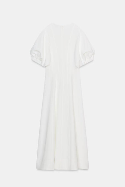 MIDI DRESS WITH PUFF SLEEVES