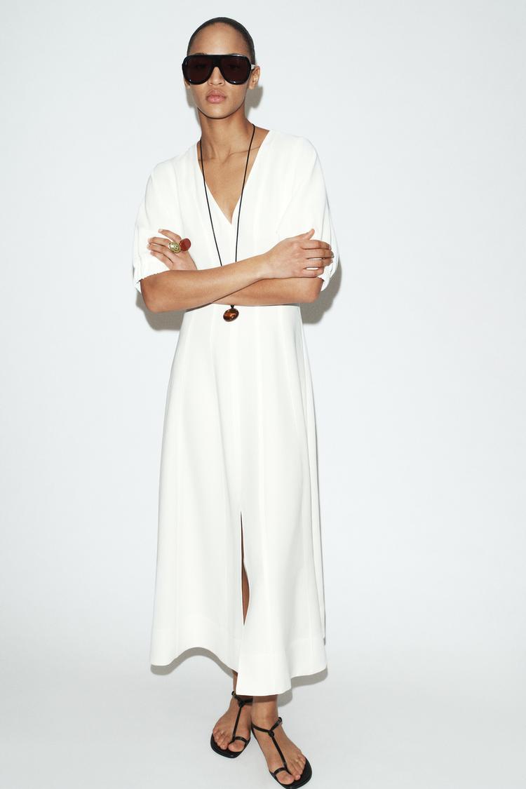 MIDI DRESS WITH PUFF SLEEVES