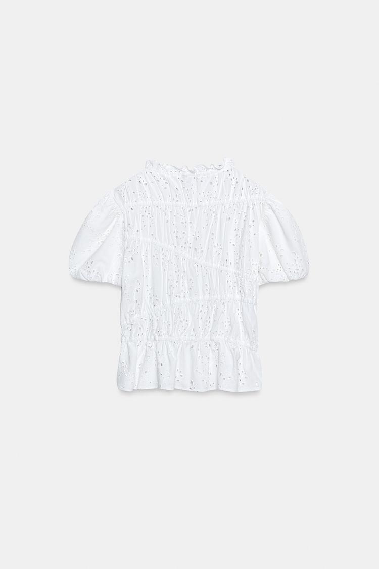 TOP WITH GATHERING AND CUTWORK EMBROIDERY