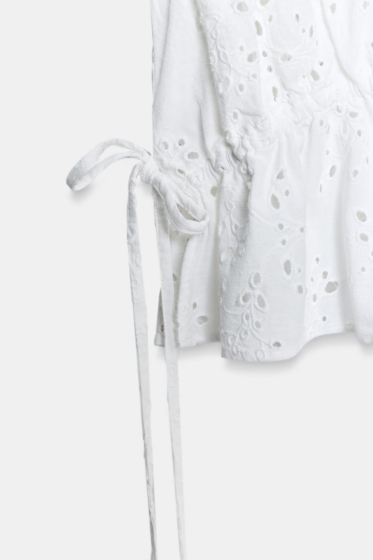 TOP WITH GATHERING AND CUTWORK EMBROIDERY
