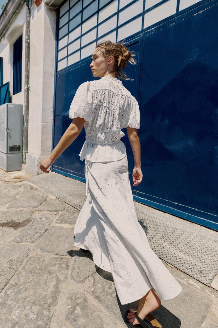 CUTWORK EMBROIDERY MIDI SKIRT