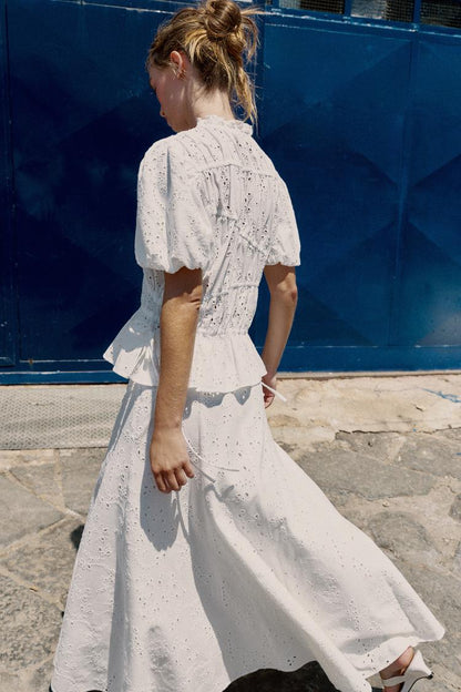 CUTWORK EMBROIDERY MIDI SKIRT