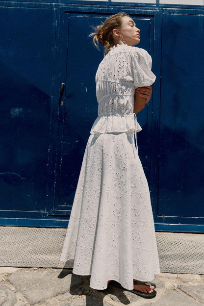 CUTWORK EMBROIDERY MIDI SKIRT