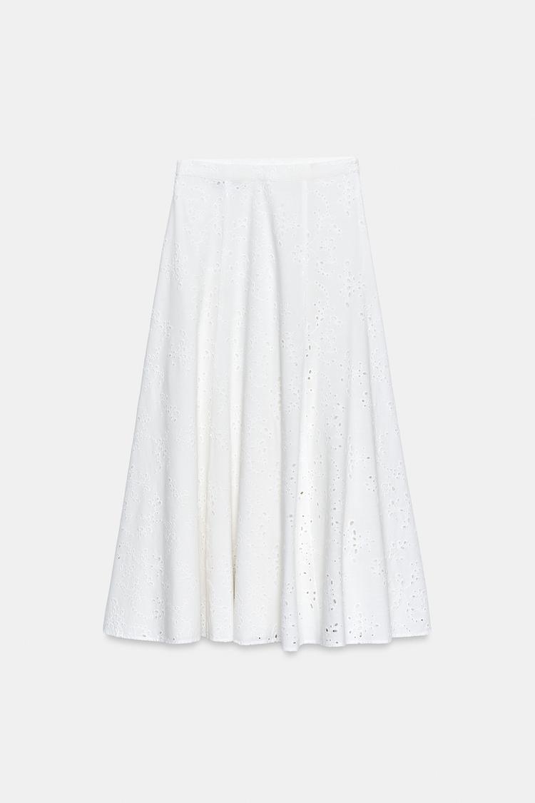 CUTWORK EMBROIDERY MIDI SKIRT