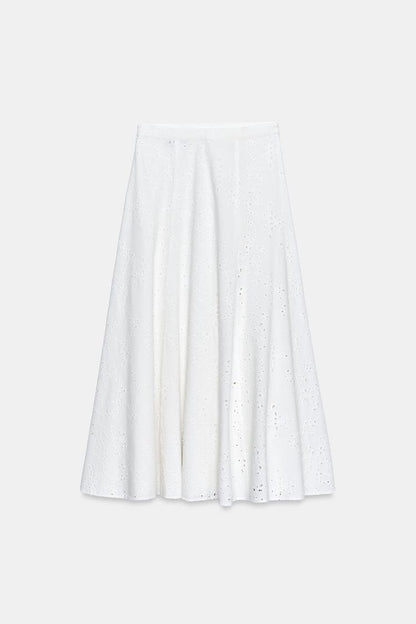 CUTWORK EMBROIDERY MIDI SKIRT