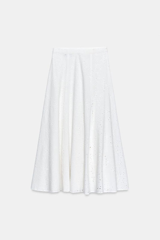 CUTWORK EMBROIDERY MIDI SKIRT
