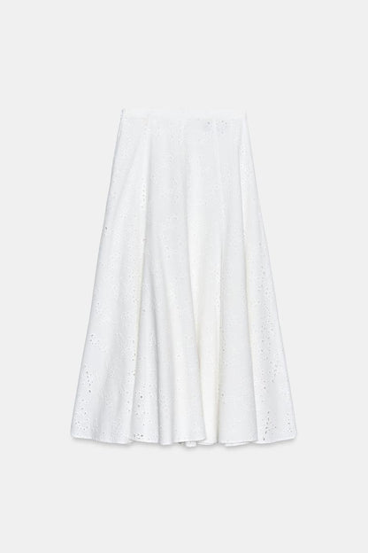 CUTWORK EMBROIDERY MIDI SKIRT