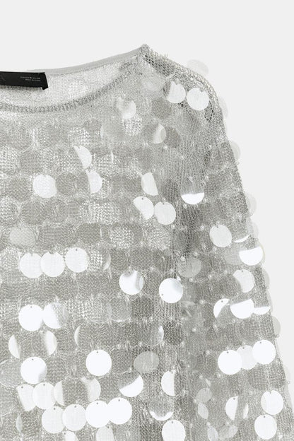 SHORT KNIT SEQUIN AND FAUX PEARL DRESS