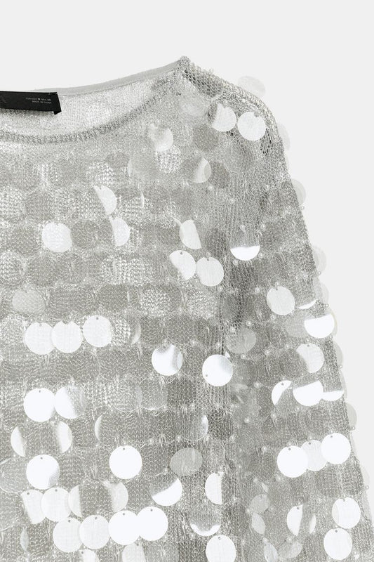 SHORT KNIT SEQUIN AND FAUX PEARL DRESS