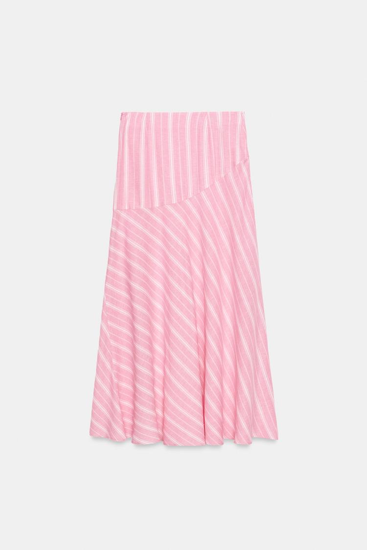 STRIPED LINEN BLEND MIDI SKIRT