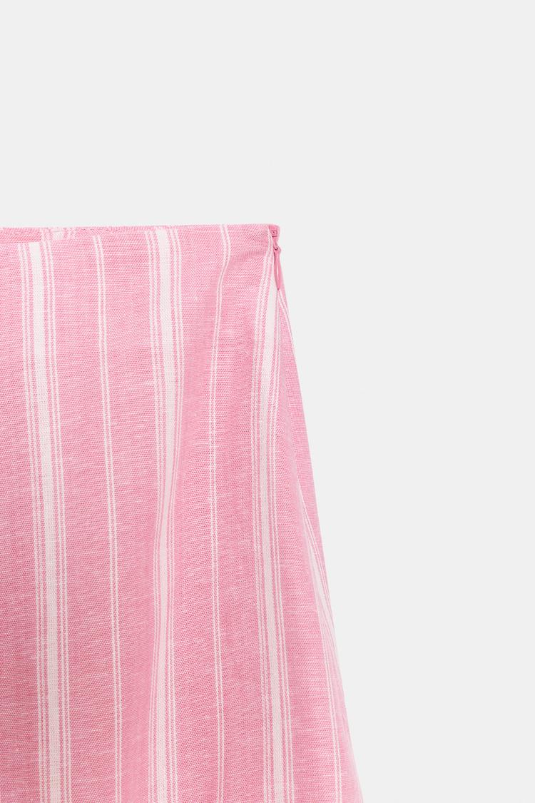 STRIPED LINEN BLEND MIDI SKIRT