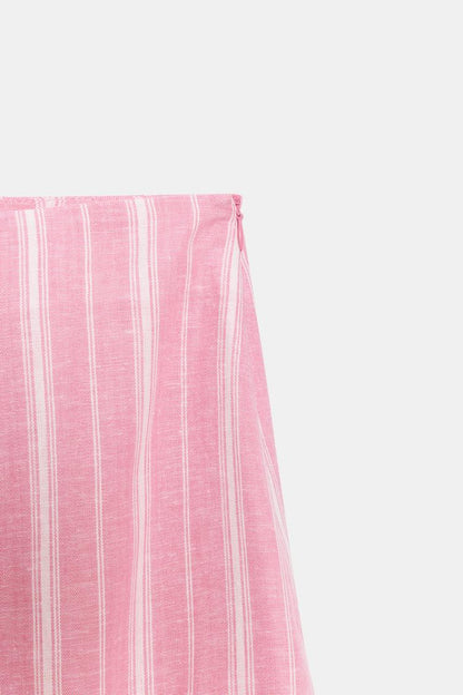 STRIPED LINEN BLEND MIDI SKIRT