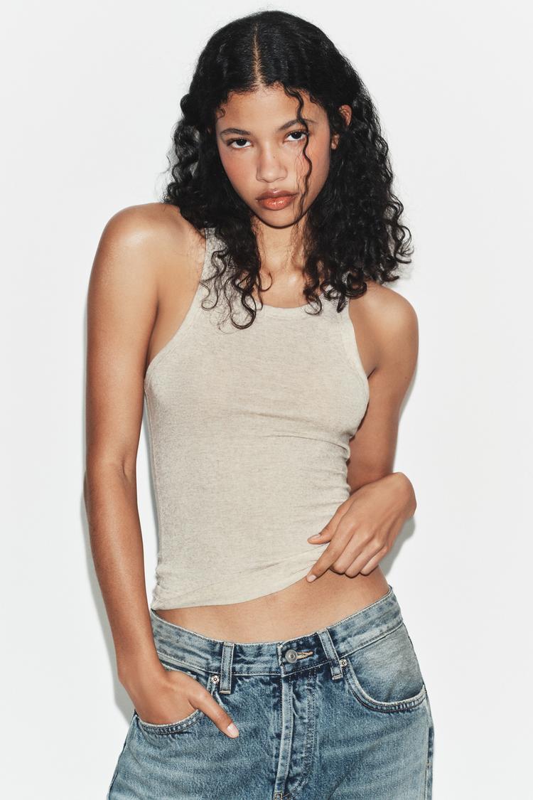 LINEN BLEND HALTER TOP